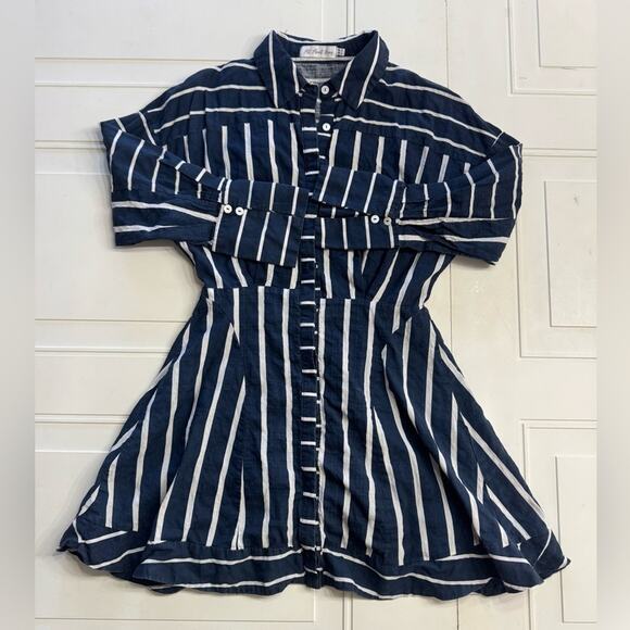 All About May Dresses & Skirts - All About May Womens Sz 4 Blue White Striped Button Up Long Sleeve Collar Dress